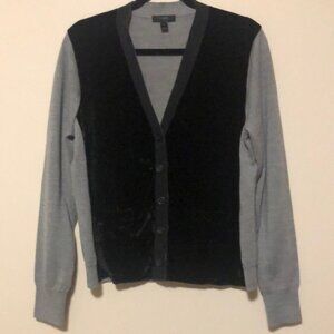 J. CREW black & gray cardigan. Size L. Velvet front & wool mix sleeves.